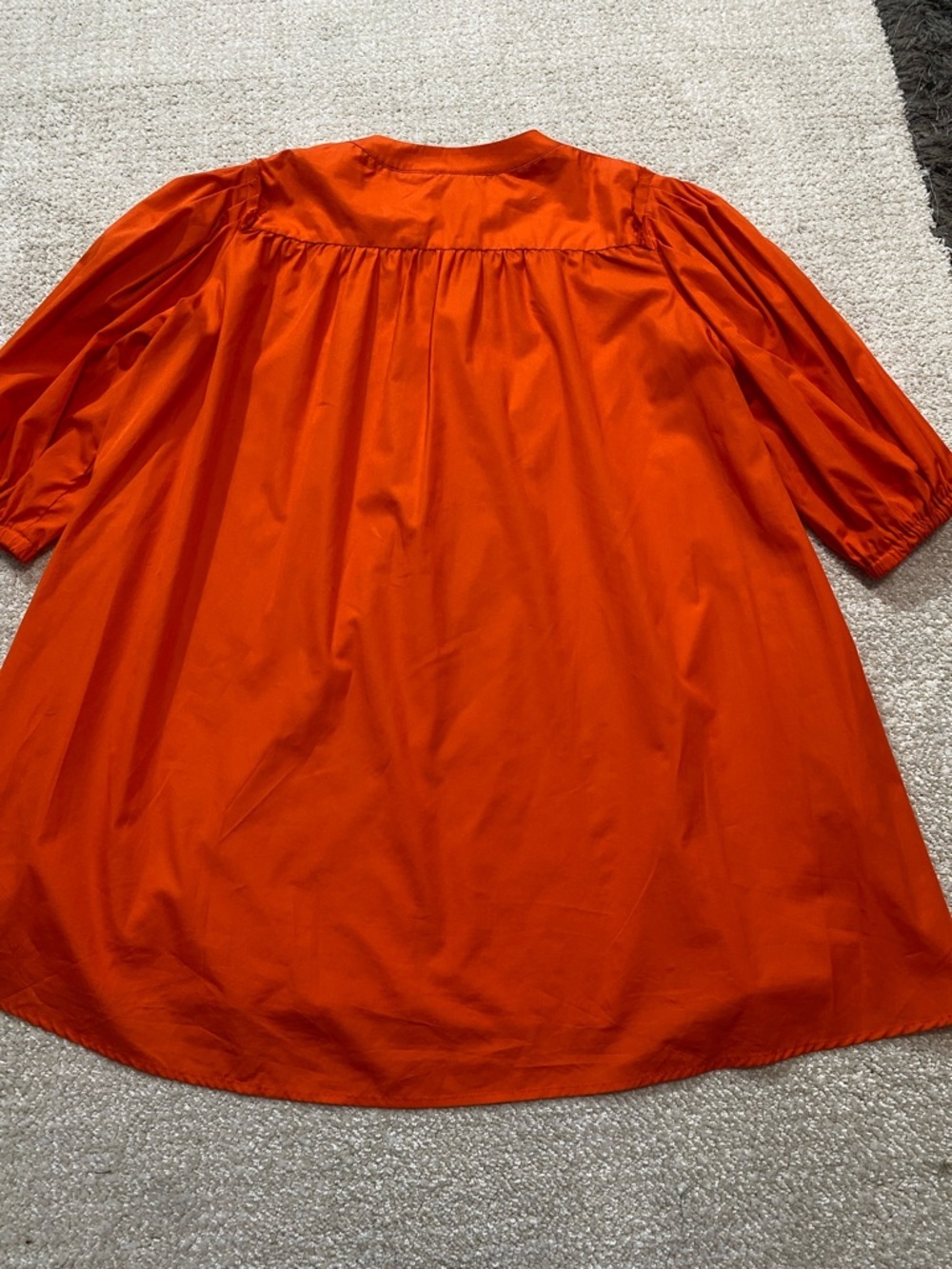 Button-Front Puff-Sleeve Mini Dress in Bold Orange Size 38 - Picture 12 of 16